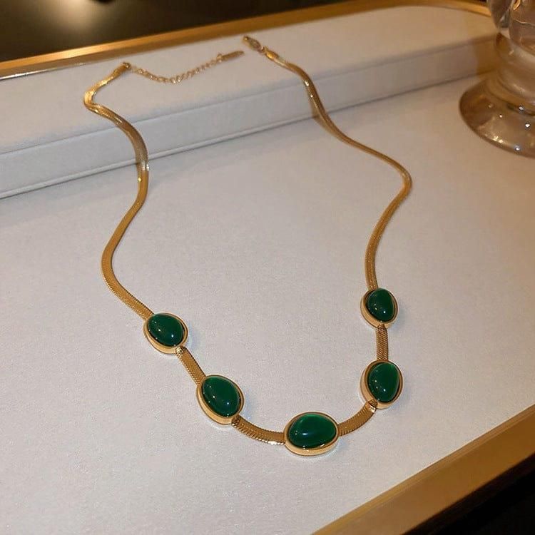 Emerald-Cut Green Crystal Pendant & Bracelet Set | 18K Gold Plated